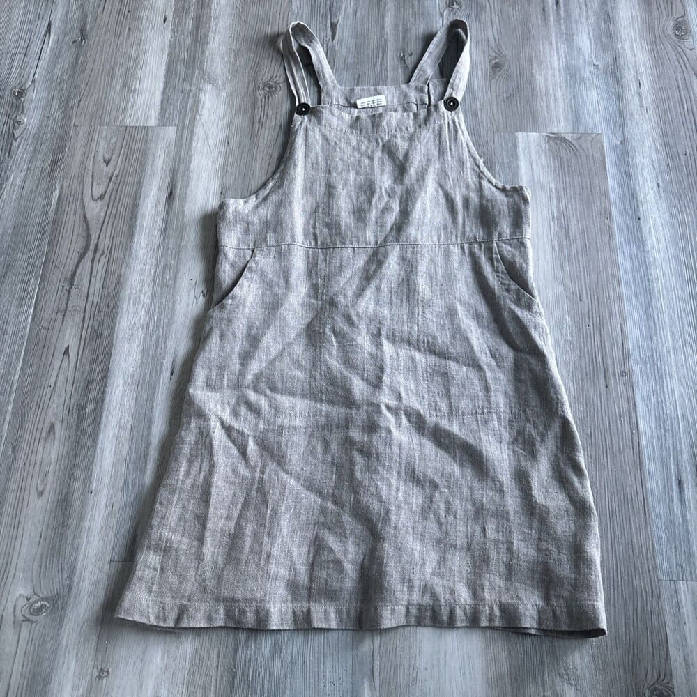 Erin Templeton Handmade Linen Leather Cotton Pinafore Overall Dress Size Medium